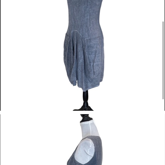 Lina Tomei 100% linen sleeveless blue grey pullover minimalist dress size small - Picture 5 of 11
